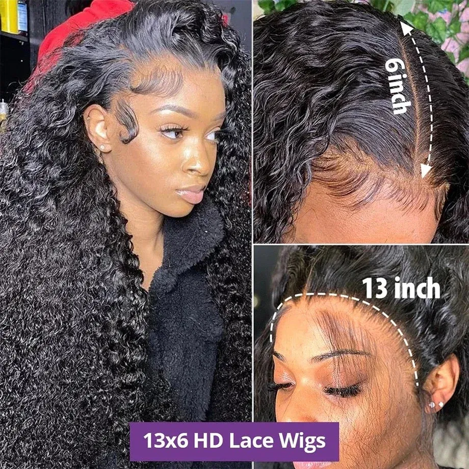 Color: #12, Ships From: CHINA, Stretched Length: 24inches, Density: 180% - Curly Human Hair Wigs For Women Water Wave Lace Front Wig 13x4 13x6 Lace Frontal Deep Wave Wig 100% Human Hair Hd Lace Wigs