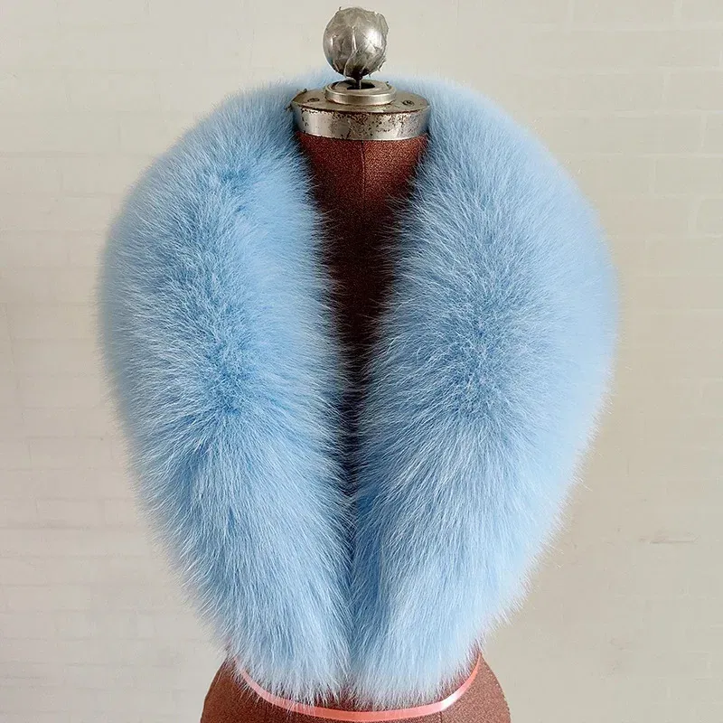 Color: Fuchsia, Size: XL - 100% Natural Real Fox Fur Collar For Women Men Coat Jacket Fur Scarf Winter Extra Large Size Neck Warmer Fur Scarf Shawls Wraps