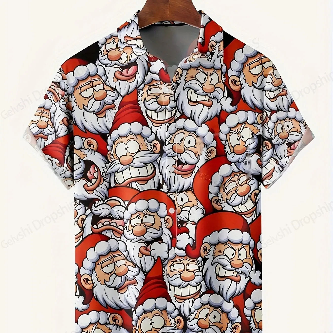 Color: Gold, Size: XXL - Men's Retro Christmas Hawaiian Shirt Men Women Fashion Cartoon Santa Claus Shirts Short Sleeve Blouse Festive Holiday Top Elk