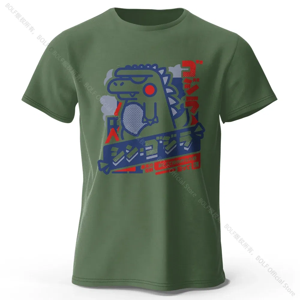 Color: army green, Size: XXL - Harajuku Kawaii Animal Printed 100% Cotton T-Shirt, Lightweight Round Neck Short Sleeve Tee, Unisex Casual Wear