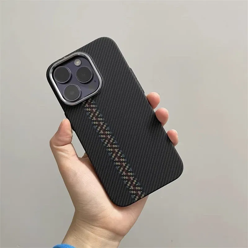 Abstract Carbon Color Relief Case for iPhone 16 Pro Max 15 14 Cover MagSafe Charge Alloy Lens Camera Bumper Hard Armor PC Shell