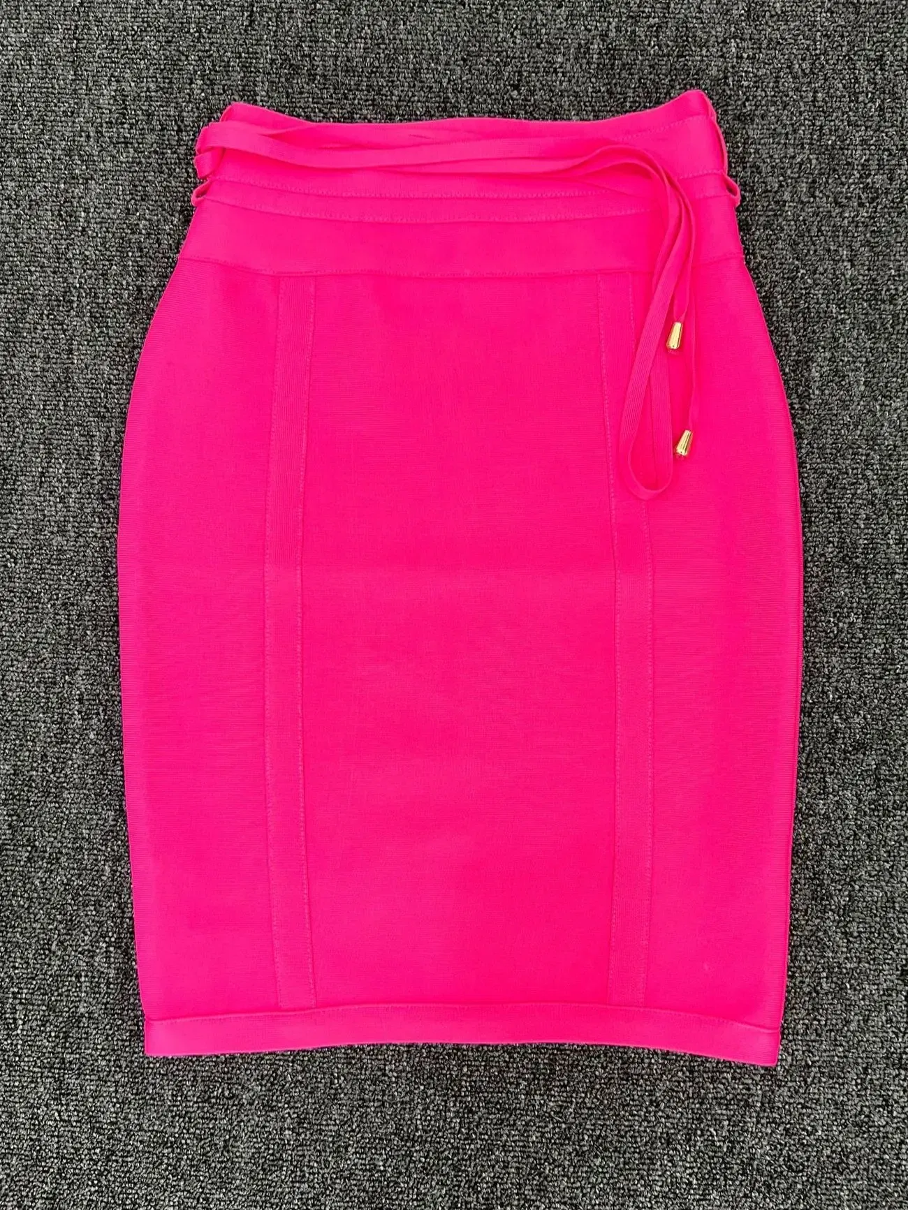 Color: Rose Red, Size: L - 4 Colors Women Hot Pink Black White Bodycon Bandage Skirt Designer High Street Party Club Pencil Skirt 55cm