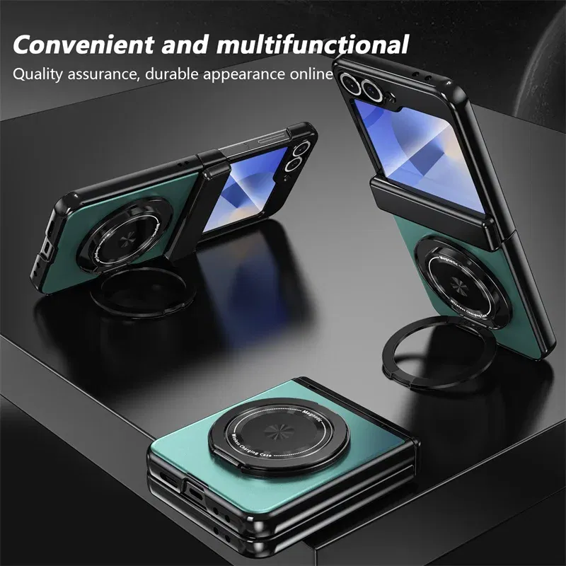 Color: SKY BLUE, Material: Cotton - 360?° Magnetic Rotate Holder Ring Phone Case For Samsung Galaxy Z Flip 6 5 4 Flip6 Flip5 Flip4 Flip3 Hard Shell Protection Cover