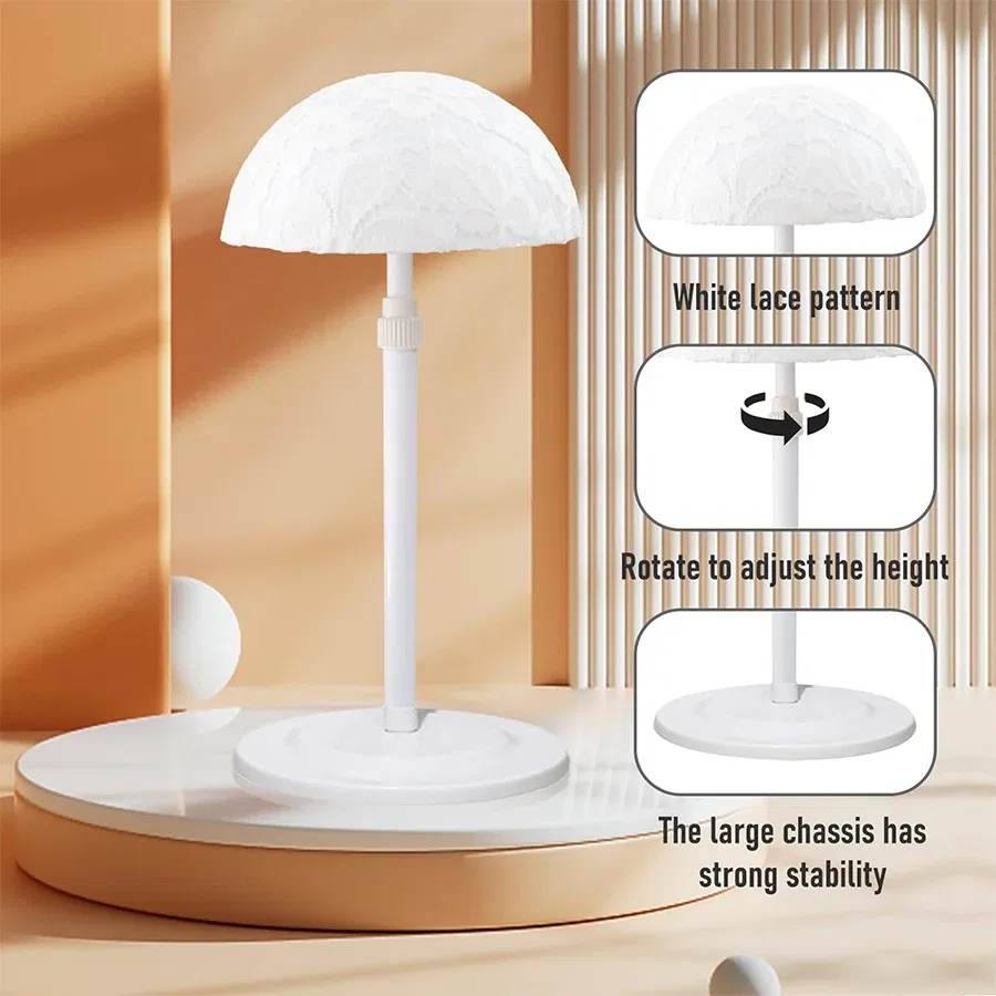 Color: WHITE - 1Pc Adjustable Height Wig Stand, Portable Wig Head Holder Tools Hat Display, Non-Slip Wig Stand for Women