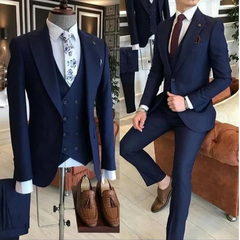Color: SKY BLUE, Size: XS?€old?‰, Ships From: CHINA - Groom Wear 3 Pieces Gray Men Suits 2021 Slim Fit Peak Lapel One Button Tailor Made Terno Masculino (Jacket+Pants+Vest+Tie?‰