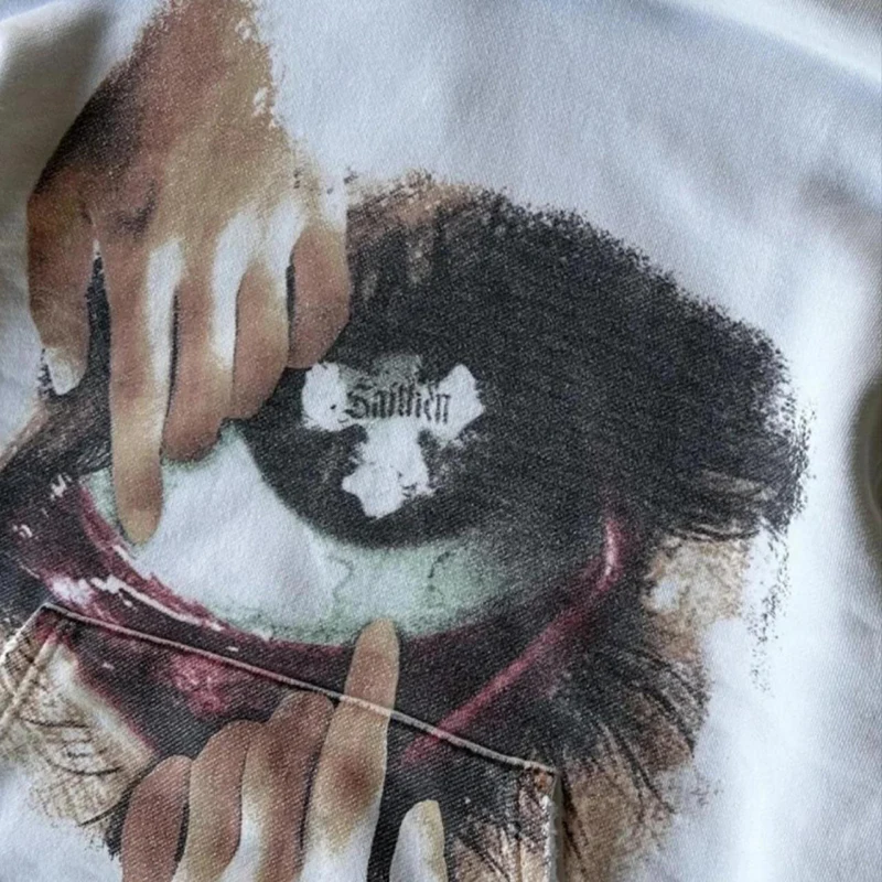 Color: WHITE, Size: M - Woman Sweatshirts Streetwear Y2K Hoodie Aesthetics Graphic Print Clothes Oversized Pullover Hoodie Sweatshirt Fall Clothes