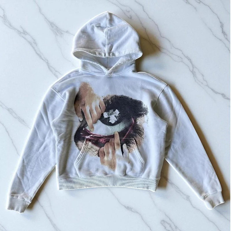 Color: WHITE, Size: M - Woman Sweatshirts Streetwear Y2K Hoodie Aesthetics Graphic Print Clothes Oversized Pullover Hoodie Sweatshirt Fall Clothes