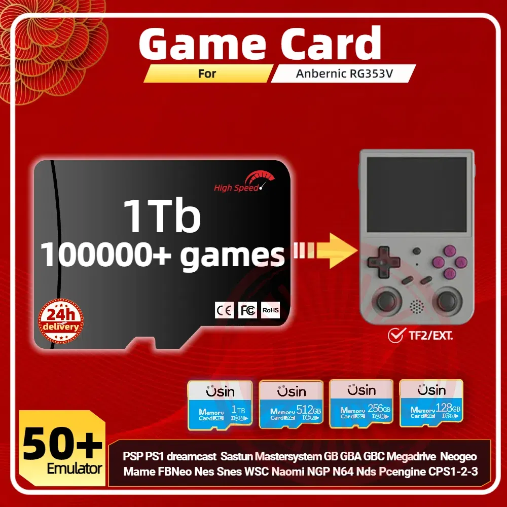 Color: Green, Ships From: CHINA - Game Card For Anbernic RG353V RG353VS Memory TF Plug&Play Pre-install Retro Games PSP PS1 SD portable High Speed Card 1Tb 512G