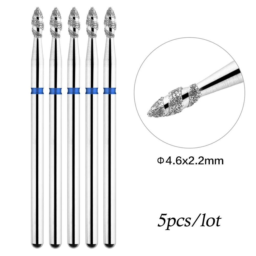 Color: Seagreen - 5Pcs/lot Diamond Nail Bits Tornado Flame Cuticle Drill Bit Pro Russian Electric File Bits for Nail Manicure and Pedicure 3/32''