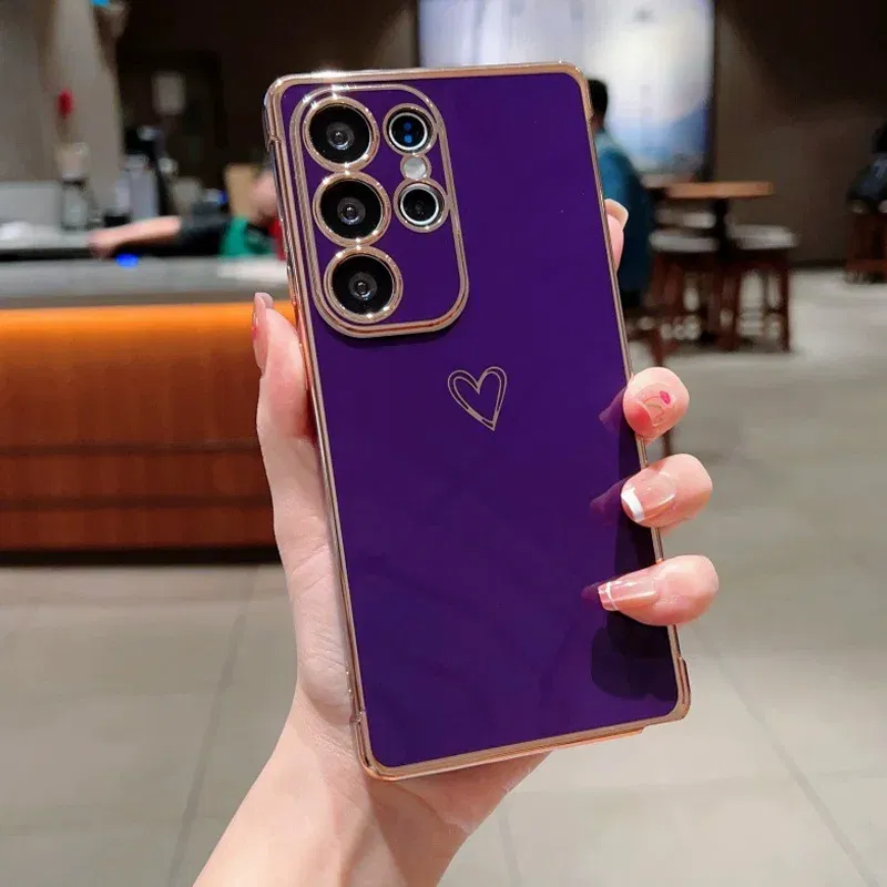 Color: Red, Compatible-Phone Models: For iPhone 12 Pro Max, Ships From: CHINA - Electroplating Love Heart Phone Case For Samsung Galaxy S25 S24 Ultra S23 S22 A13 A14 A52 A53 Protect Lens Shockproof Back Cover