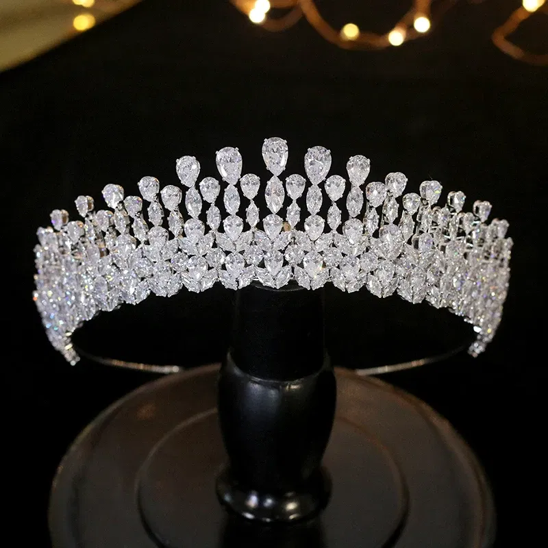 Metal color: Gold-color - New Bride Tiara Crystal Headdress Wedding Hair Accessories Full Zircon Crowns Headband Wedding Jewelry Crowns For Women
