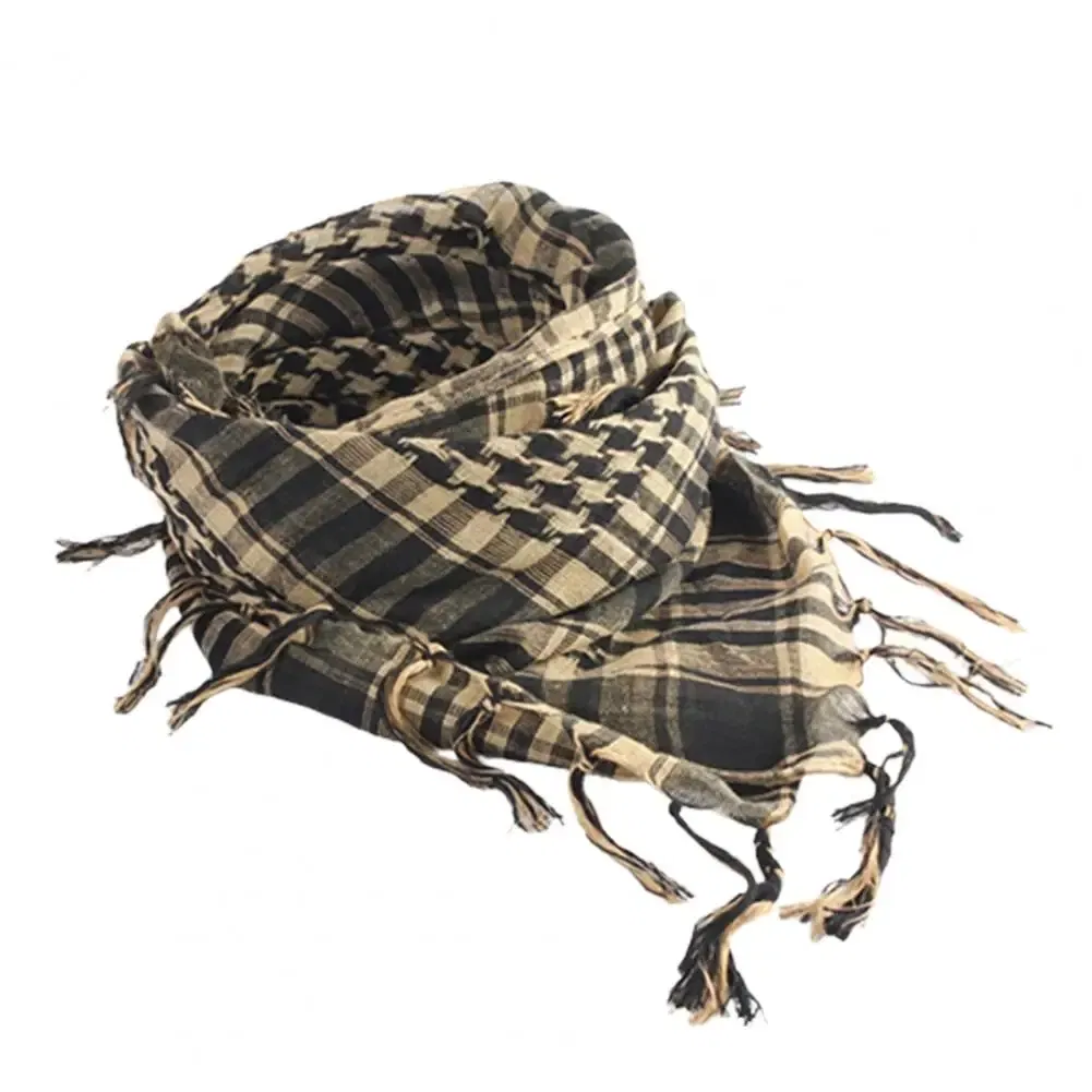 Color: Coffee - Scarf Army with Tassel for Men Women Scarf Mask Scarf Unisex Lightweight Plaid Pattern Cotton Keffiyeh Scarf for Winter