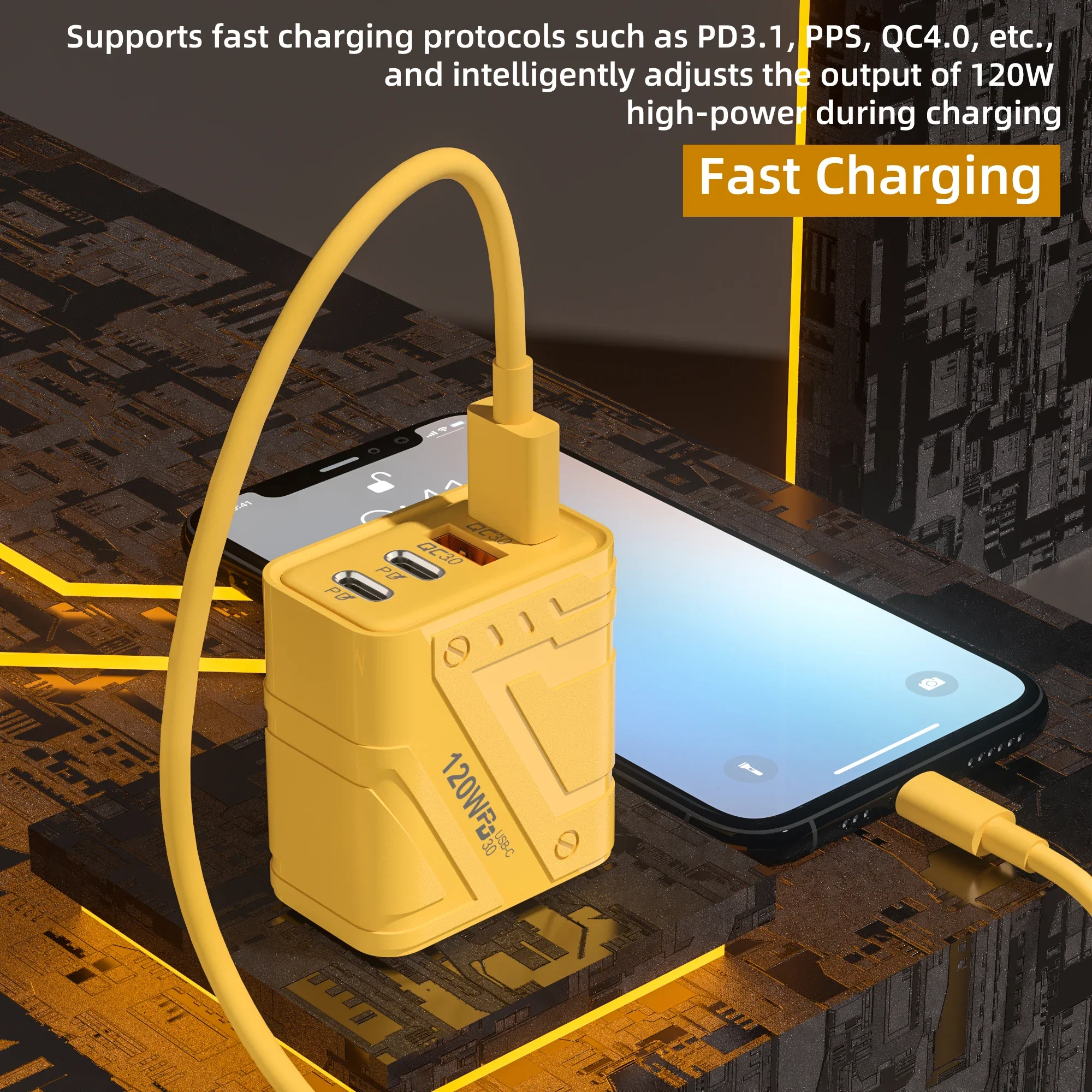 Plug Type: EU - Xiaomi 4 Ports Phones Charger 120W Fast Quick Charger USB 3.0  PD Charger Adapter For iPhone Samsung EU US UK Plug Wall Adapter