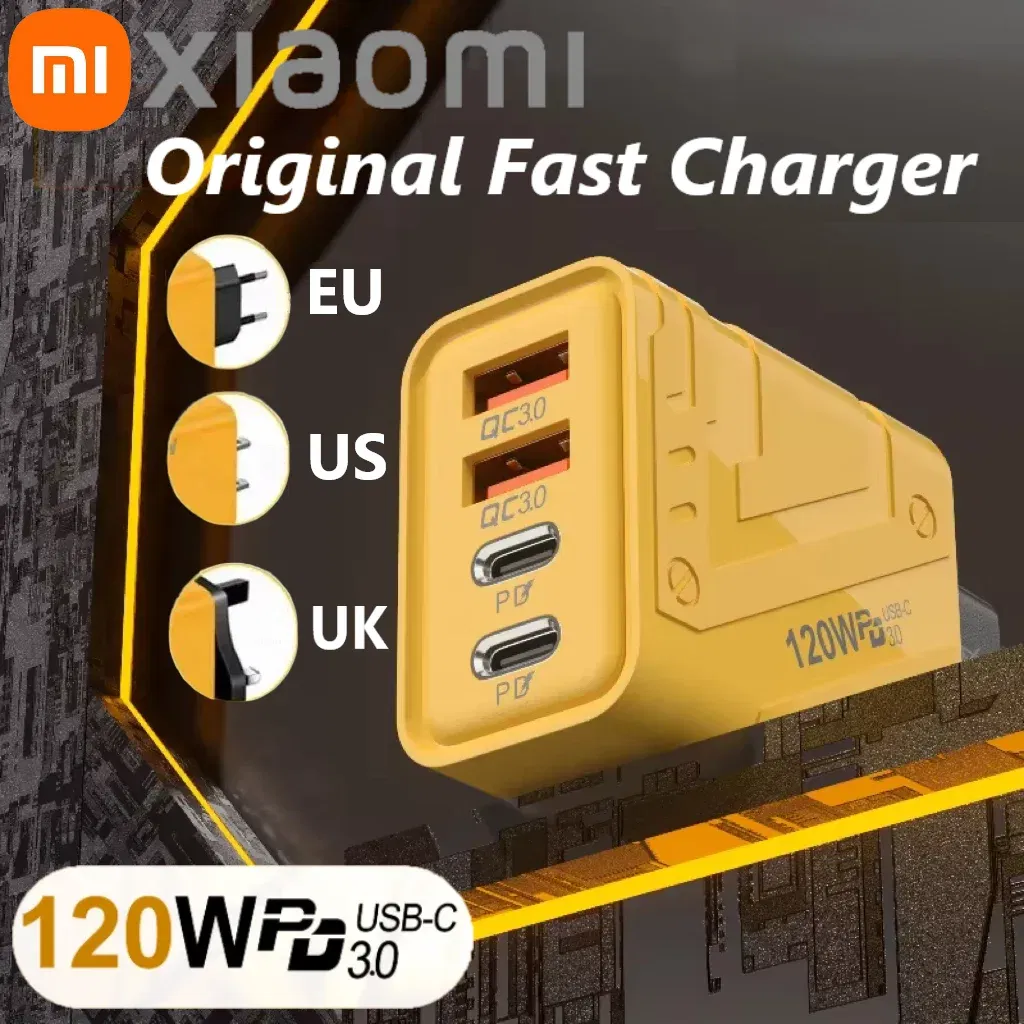 Plug Type: EU - Xiaomi 4 Ports Phones Charger 120W Fast Quick Charger USB 3.0  PD Charger Adapter For iPhone Samsung EU US UK Plug Wall Adapter