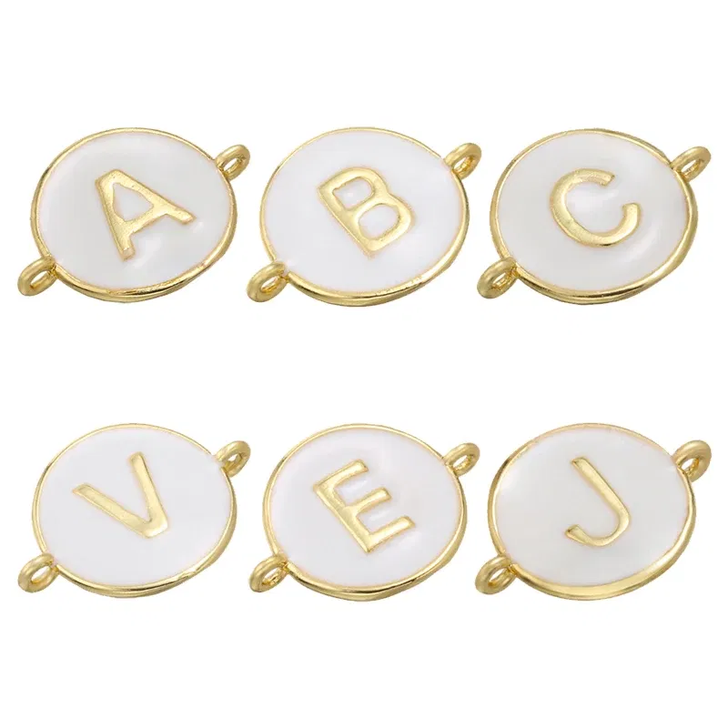 Color: Champagne - ZHUKOU 13x18mm white brass 26 letters jewelry connector for women bracelet necklace handmade jewelry accessories model: VS440