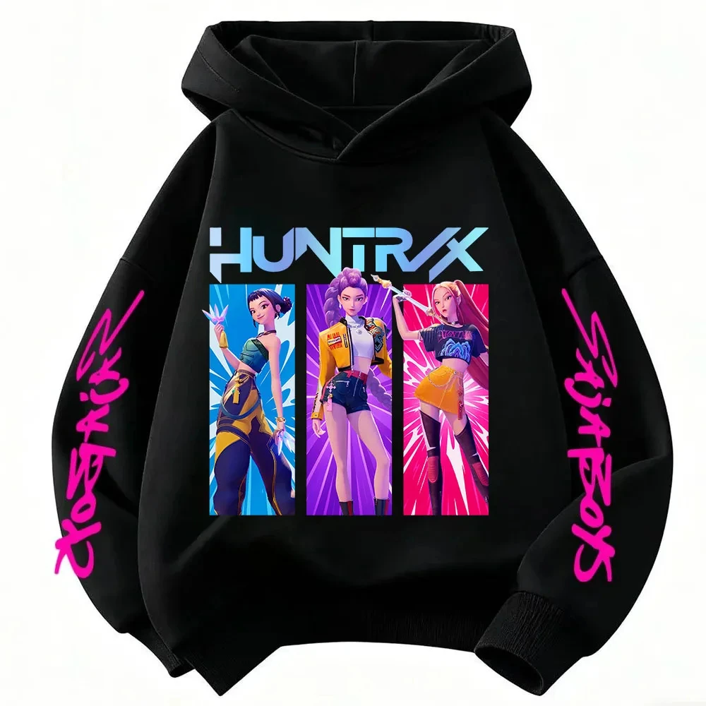 Color: Gold, Kid Size: 2T - Cartoon Hoodie for Boys and Girls KPop Demon Hunter Rumi Derpy Warm and Thick, Fashionable Casual Top, Printed Purple Sweatshirt