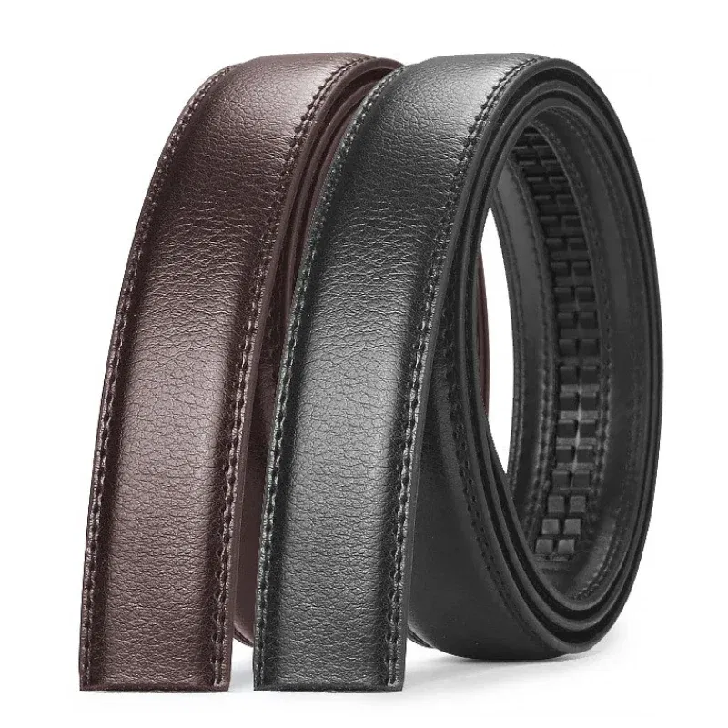 Color: Dark Brown, Belt Length: 110cm - Men No Buckle 3.5cm Wide 130 140 150 160 170 cm Large Plus Size Belt Straps No Buckle for Automatic Buckle Genuine Leather Belts