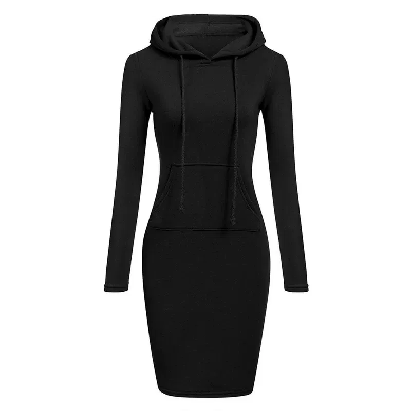 Color: black, Size: L - Ladies Dress Autumn Women Hooded Dresses Hoodies Women Sweatshirts Women Hoodies Dress Tops Ladies Clothing