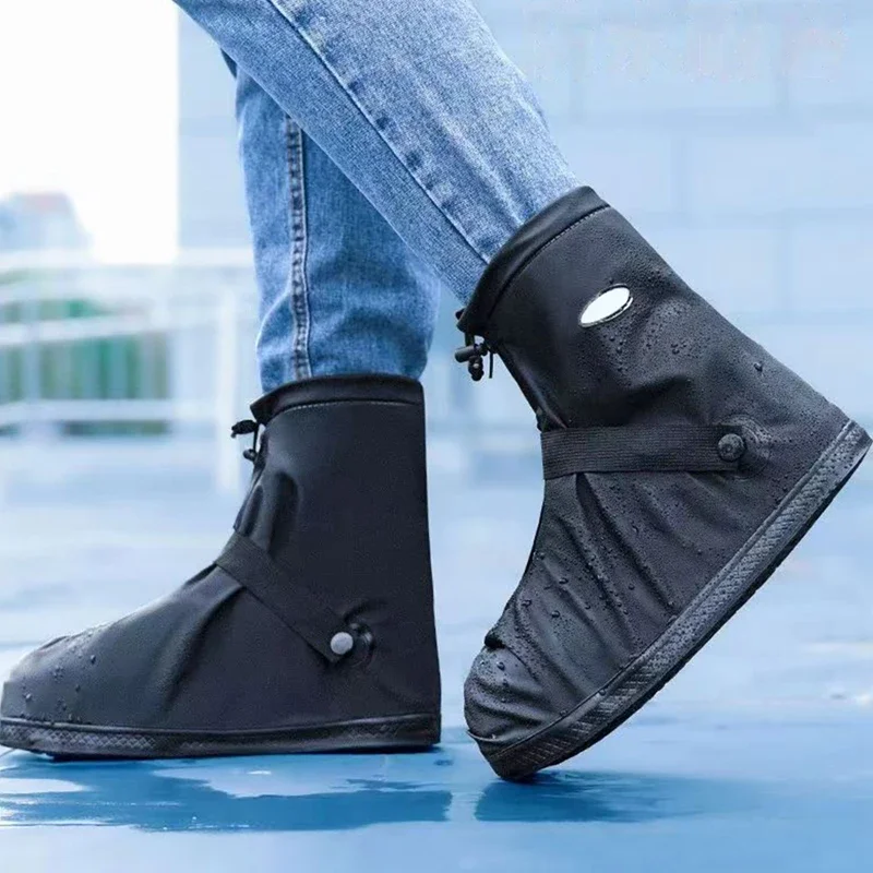 Color: black, Size: L - Reusable Anti-Slip PU Leather Waterproof Shoes Cover Water Boots Cycling Hiking Overshoes Rain Snow Wet Sand Shoes Protectors