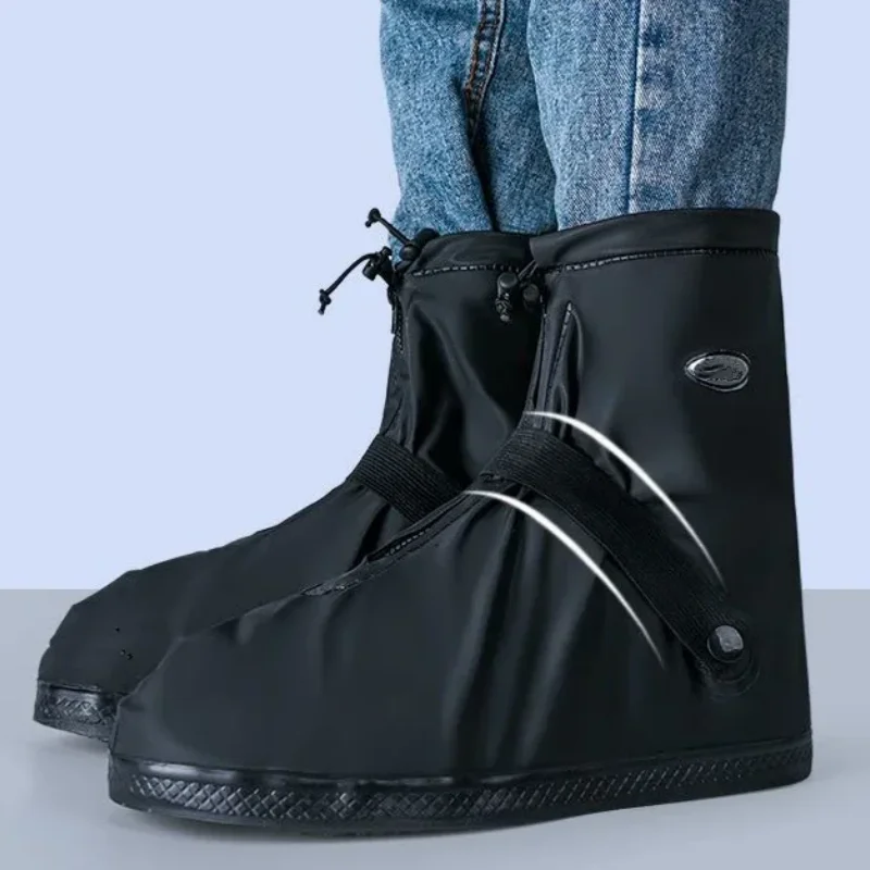 Color: black, Size: L - Reusable Anti-Slip PU Leather Waterproof Shoes Cover Water Boots Cycling Hiking Overshoes Rain Snow Wet Sand Shoes Protectors