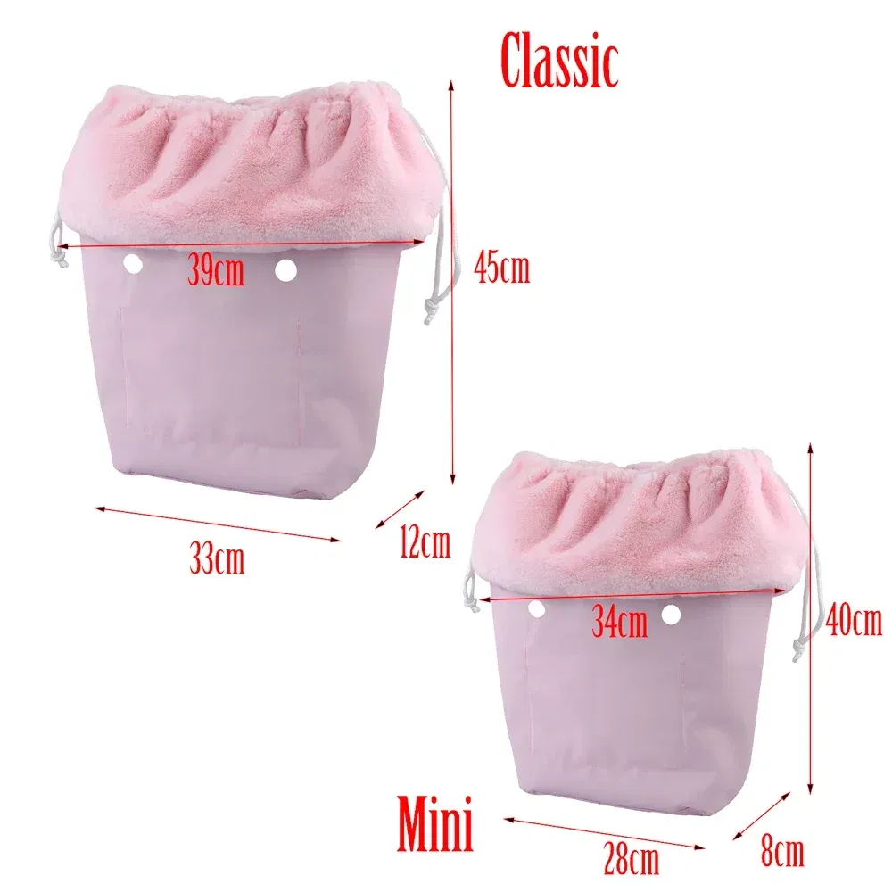 Color: Red - 2025 Winter O Bag Large Capacity Classic Mini Plush Fur Furry Organizer Top Drawstring Colorful Inner Insert for Obag Winter