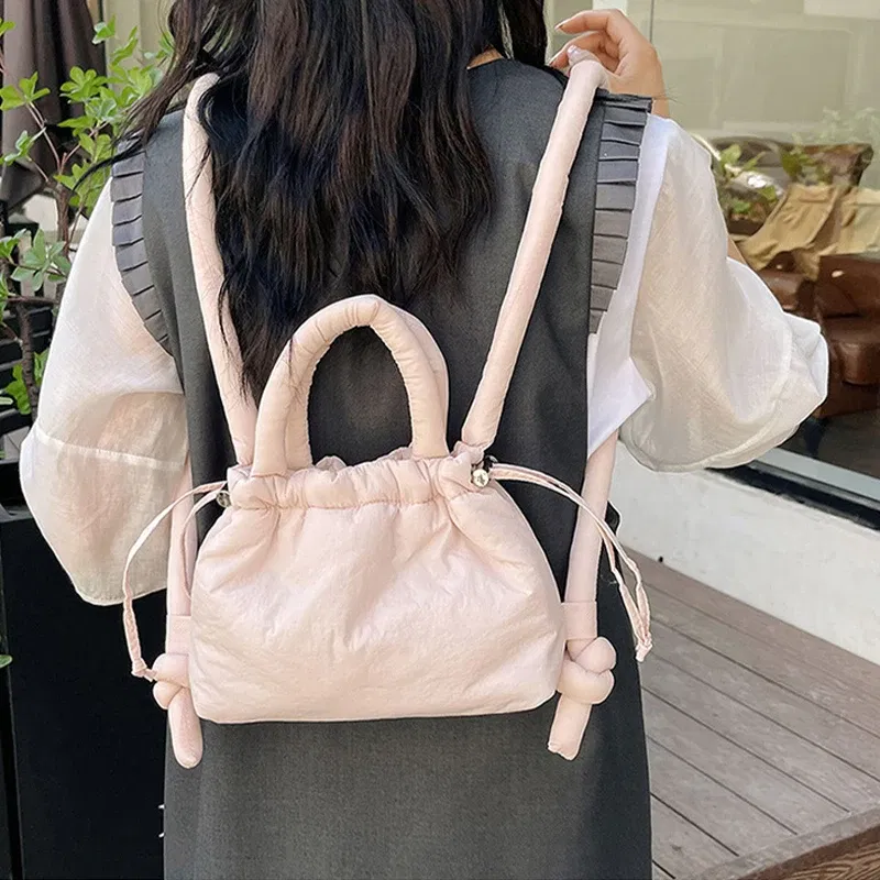 Color: Beige - Fashion Small Puffer Tote Bag Padded Women Shoulder Bags Nylon Down Cotton Crossbody Bag Mini Lady Handbags Underarm Bag
