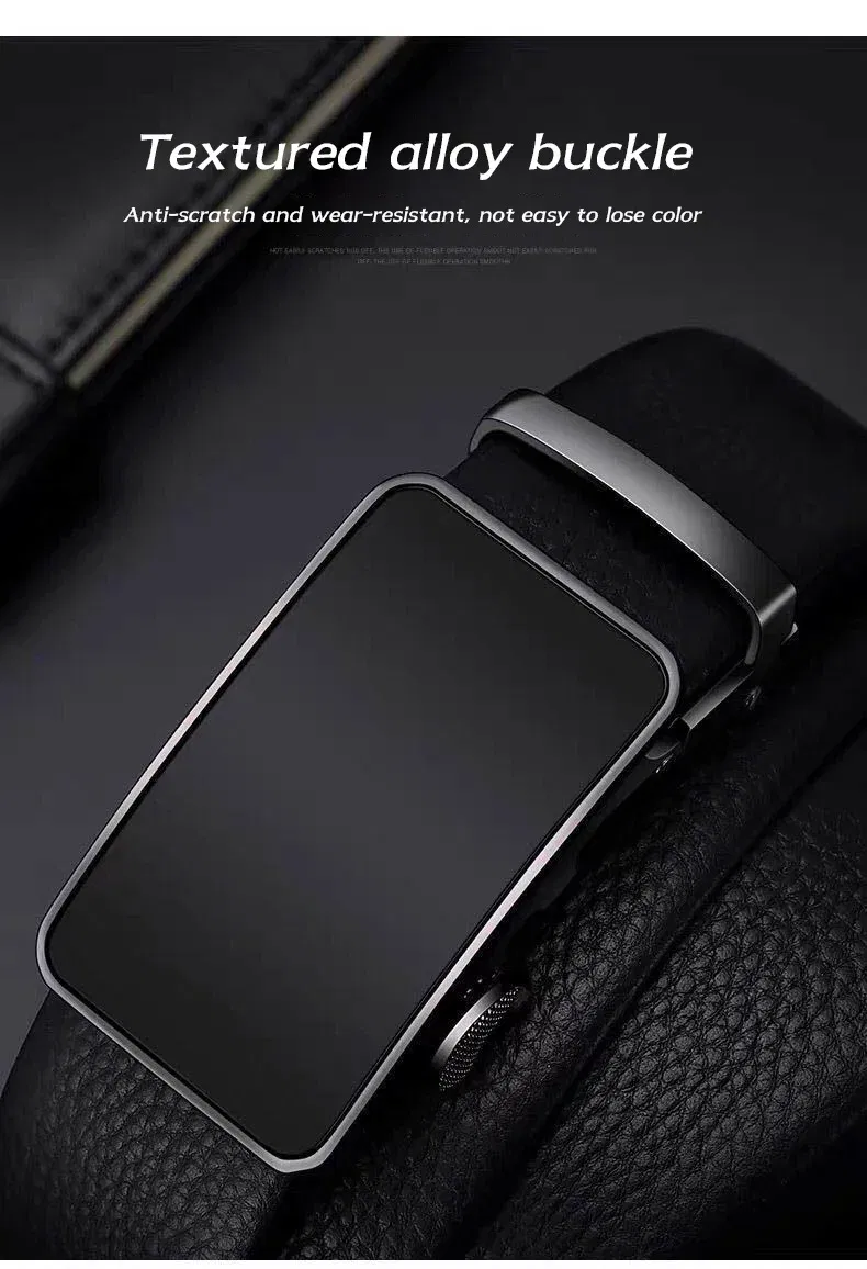 Color: WHITE, Belt Length: 110cm - Cowhide belt, men's leather belt, automatic buckle, men's top layer, high-end trendy buckle