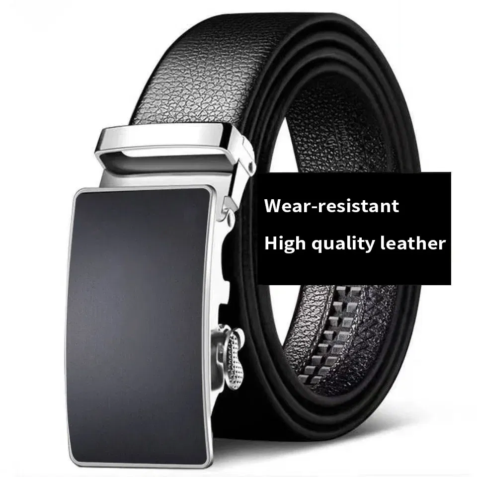 Color: WHITE, Belt Length: 110cm - Cowhide belt, men's leather belt, automatic buckle, men's top layer, high-end trendy buckle