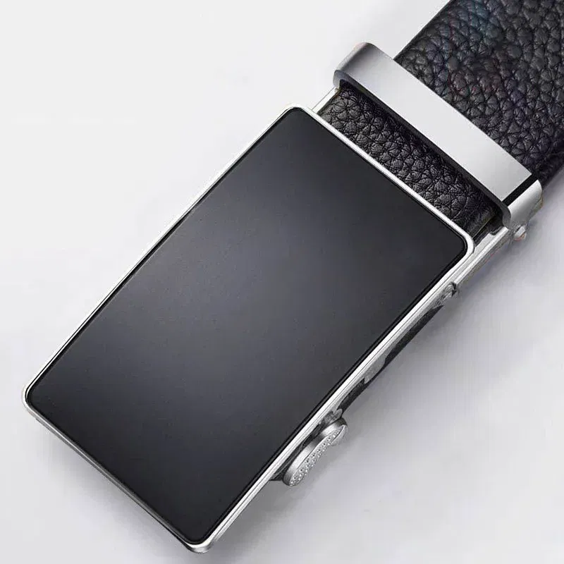 Color: WHITE, Belt Length: 110cm - Cowhide belt, men's leather belt, automatic buckle, men's top layer, high-end trendy buckle