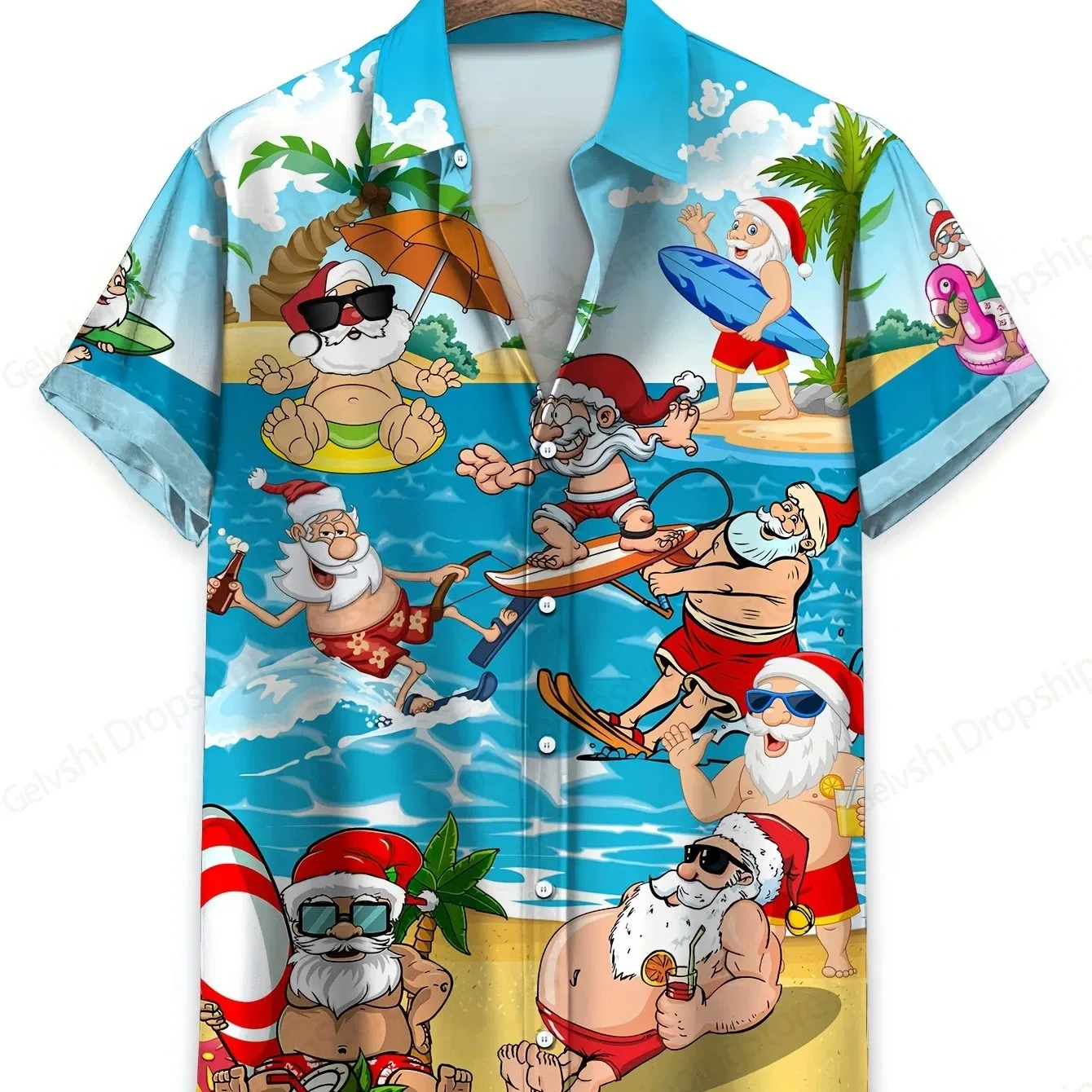 Color: Dark Grey, Size: S - Men's Retro Christmas Hawaiian Shirt Men Women Fashion Cartoon Santa Claus Shirts Short Sleeve Blouse Festive Holiday Top Elk