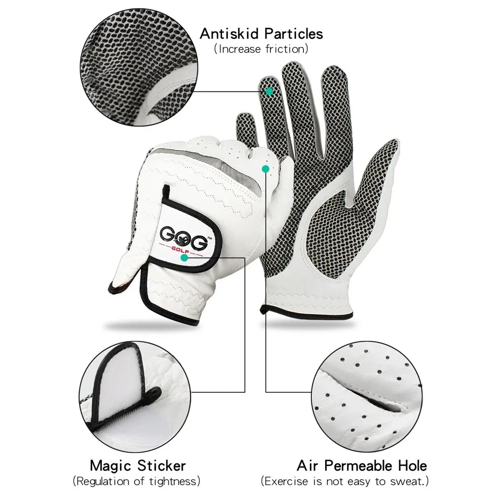 Size: M, Color: WHITE - Pack 1 Pc Golf Gloves Men's Left/Right Hand Soft Breathable Pure Sheepskin With Anti-slip Granules Golf Gloves Golf Men