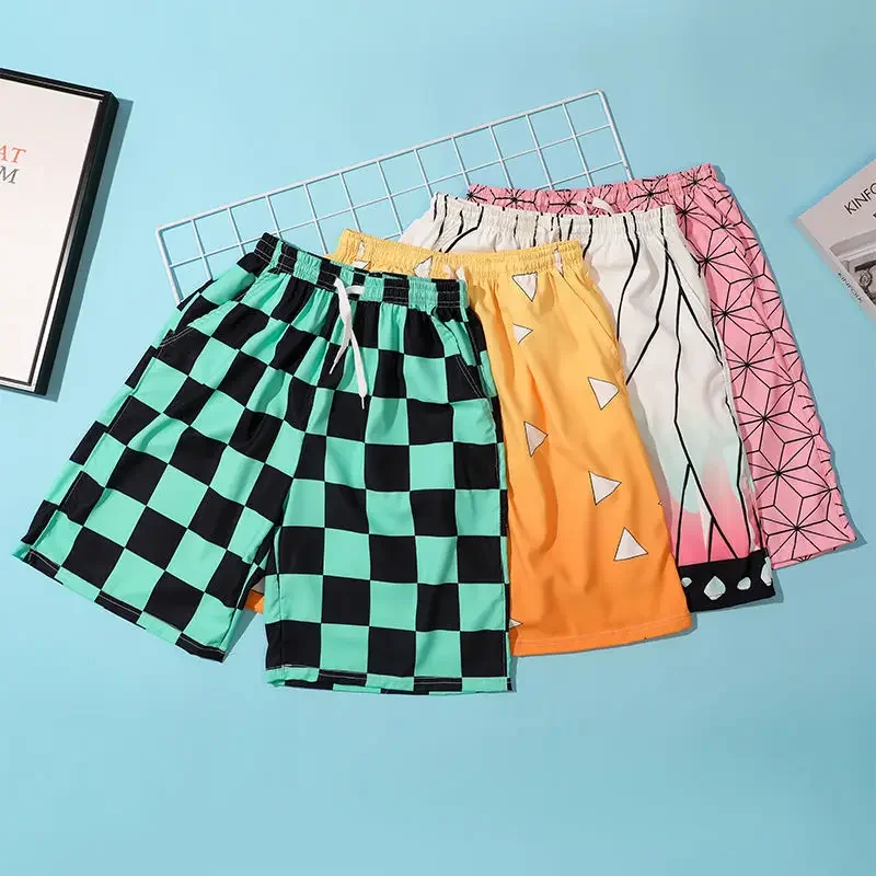 Color: Red, Kid Size: 7 - Anime Demon Slayers Cosplay Clothes Kamado Tanjirou Zenitsu Shinobu Ventilate Printing Loose Individuality Shorts Sweatpants