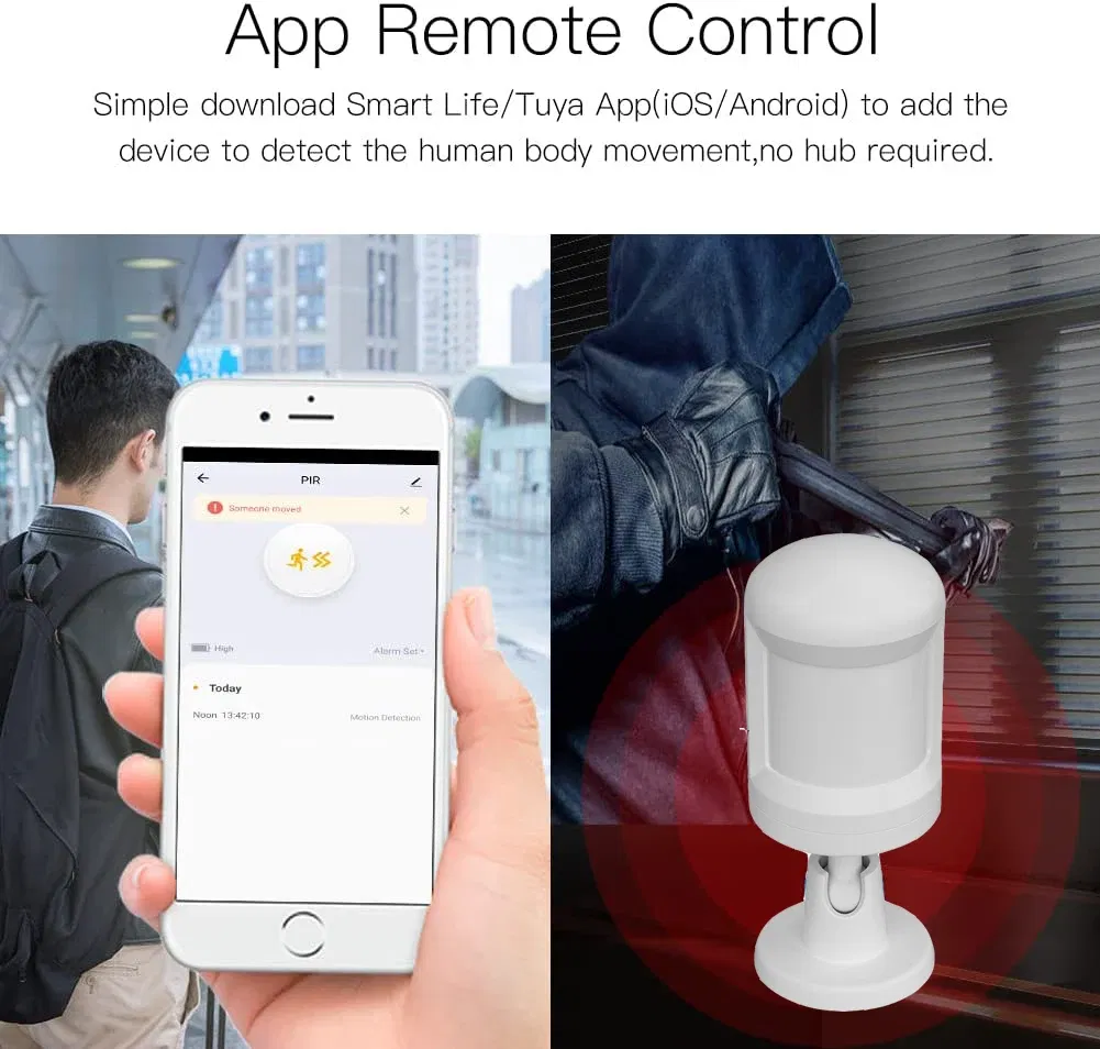 Color: WHITE - Tuya Smart ZigBee 3.0 Battery Alexa PIR Motion Sensor Detector 5-7M 150?° Works with ZigBee BLE5.0 Bluetooth Mesh Gateway Hub