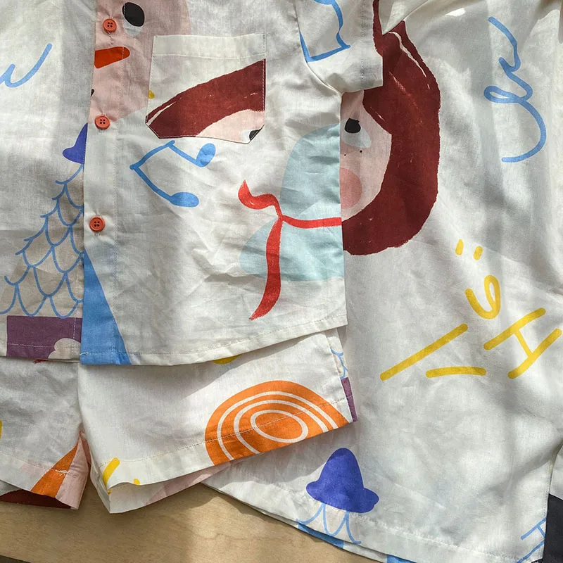 MILANCEL New Summer Kids Clothes Set Girls Cute Graffiti Dress Boys Short Sleeved Shirt Children Thin Style Outwear