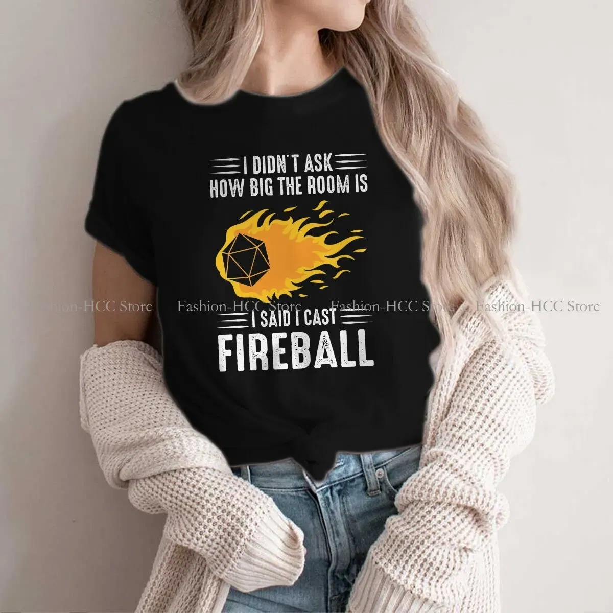 Color: black, Size: XXL - I Cast Fireball Wizard Sorcerer DM Gift TTRPG Newest Polyester TShirts DND Game Female Graphic Streetwear T Shirt Round Neck