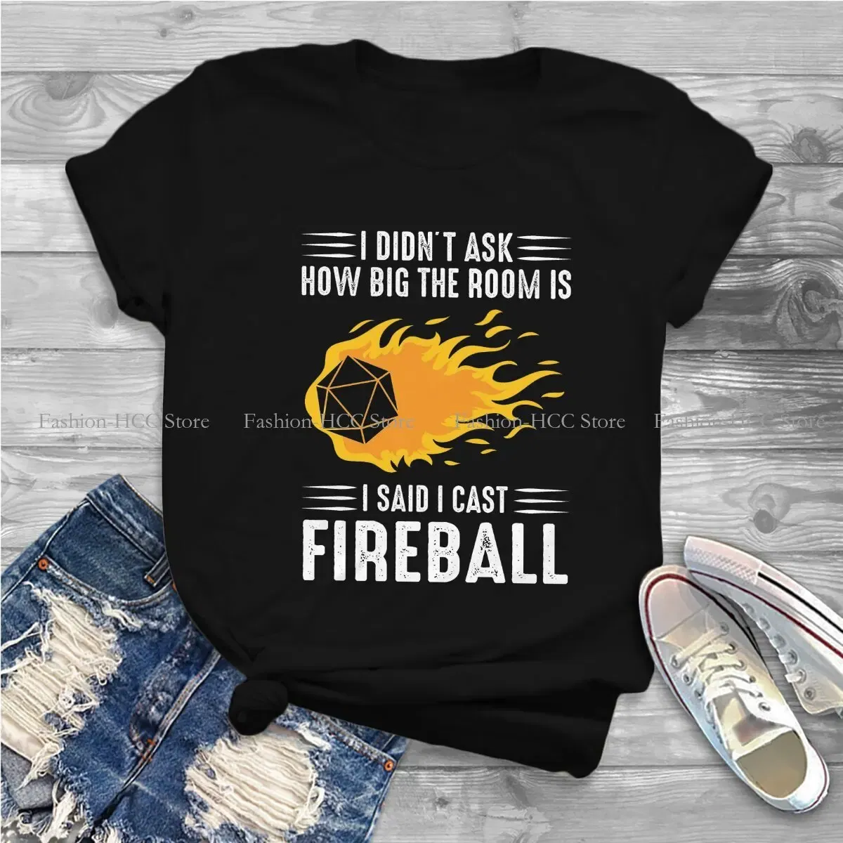 Color: black, Size: XXL - I Cast Fireball Wizard Sorcerer DM Gift TTRPG Newest Polyester TShirts DND Game Female Graphic Streetwear T Shirt Round Neck