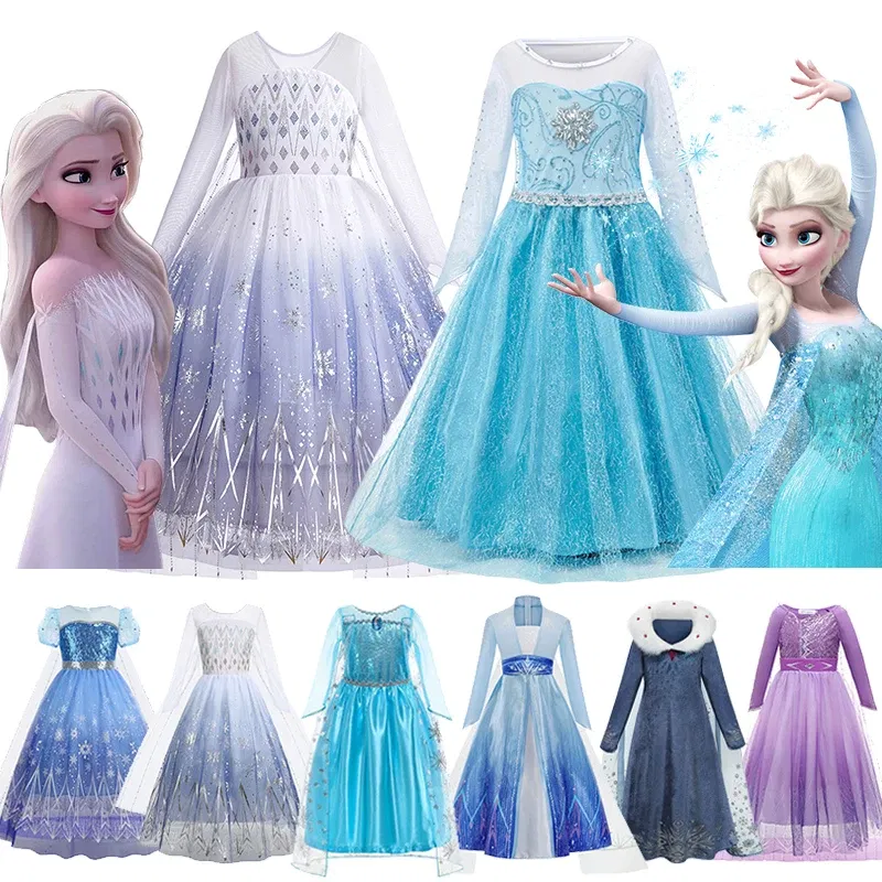 Kid Size: 9, Color: light brown - Disney Frozen Elsa Anna Princess Dresses Girls Mesh Sequin Dress Kids Cosplay Snow Queen Costumes Carnival Birthday Party Gowns