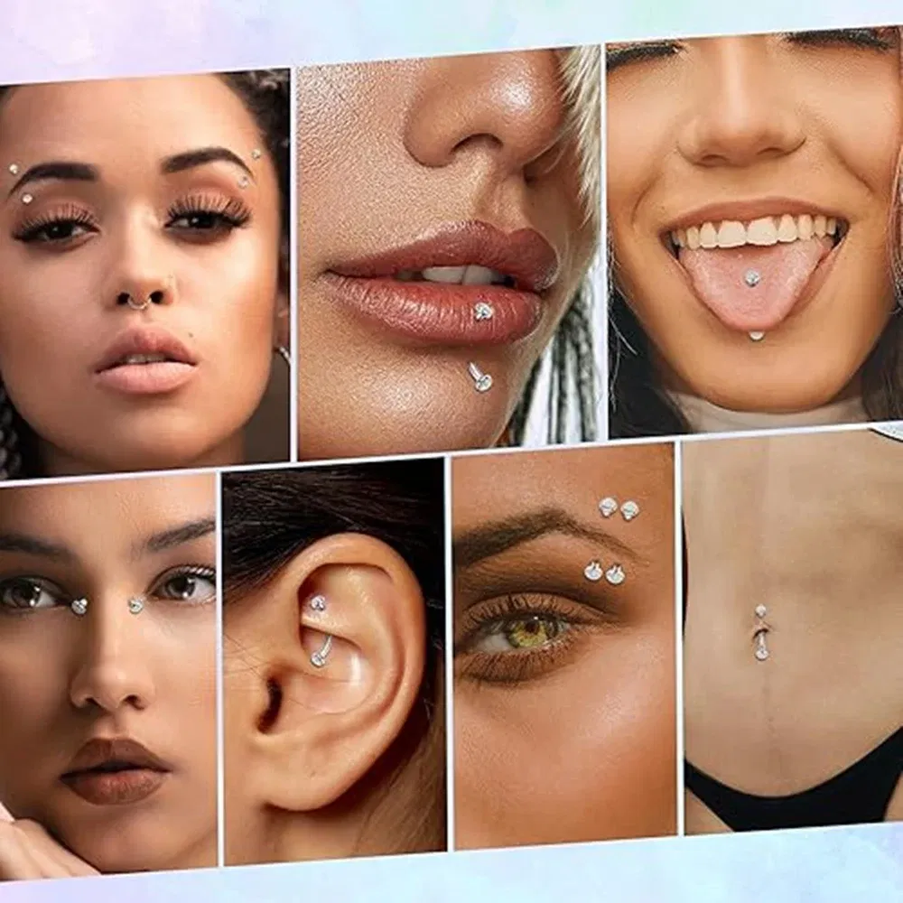 Metal color: Light Yellow Gold Color, Main Stone Color: GRAY - 3/4/5mm Opal Steel Eyebrow Ring Internally Threaded 6mm -14mm Bar Curved Barbell Monroe Lip Stud Ear Tragus Piercing