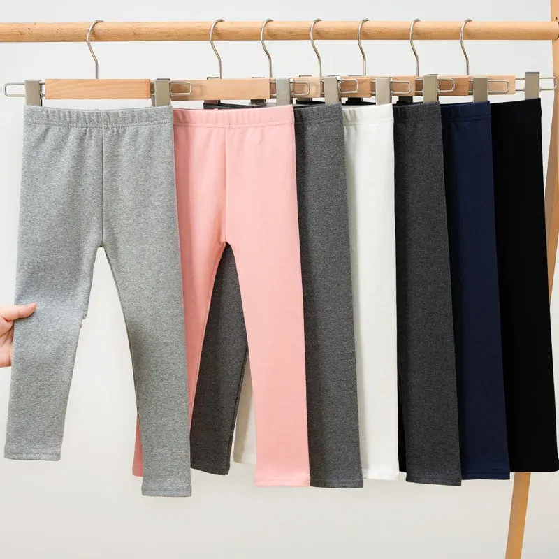 Color: SKY BLUE, Kid Size: 5 - Girls' Leggings Spring And Autumn Style 95 Cotton Female Baby Elastic Pants Children's Slim outer Wear Pants