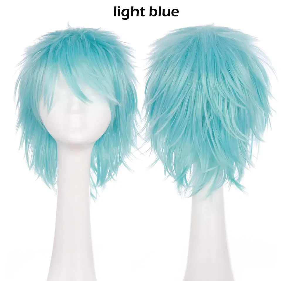 Color: Multi Color, Ships From: CHINA, Stretched Length: 8inches - S-noilite Synthetic Short Wig Blue Brown Black Women Men Cosplay Costume Party Head Wigs Hair