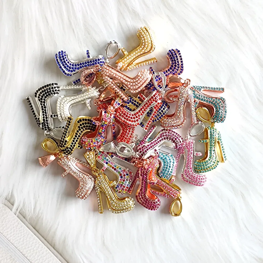 Metal color: Antique Copper Plated - 1pc High Heel Shoe Charms for Women DIY Jewelry Accessories S9