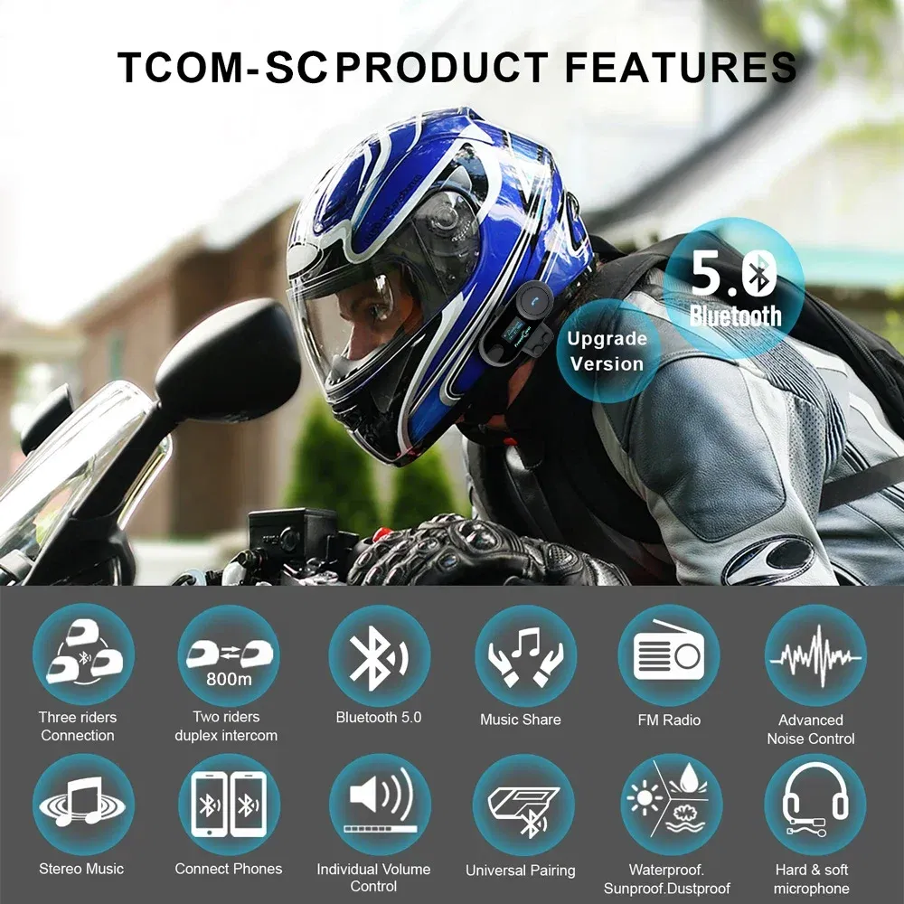 Color: Black, Ships From: Russian Federation - Freedconn TCOM SC Intercom Motorcycle Helmet Wireless Bluetooth Headset Intercomunicador Moto LCD Display FM Radio Music Share