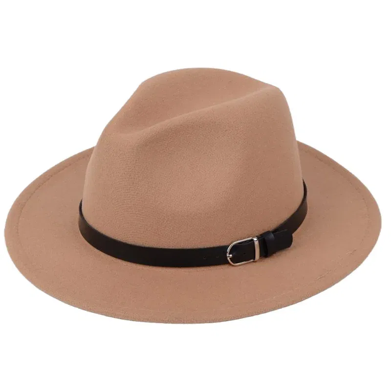 Color: Khaki, Size: M - Classic British Fedora Hat Men Women Imitation Woolen Winter Felt Hats Fashion Jazz Hat Chapeau Wholesale