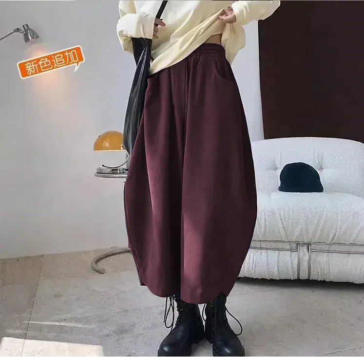 Color: Claret, Size: XXL - 2023 Autumn Casual Harem Pants Women Cotton High Waisted Trousers Retro Loose Bloomers Women's Oversize Pants Baggy Sweatpants