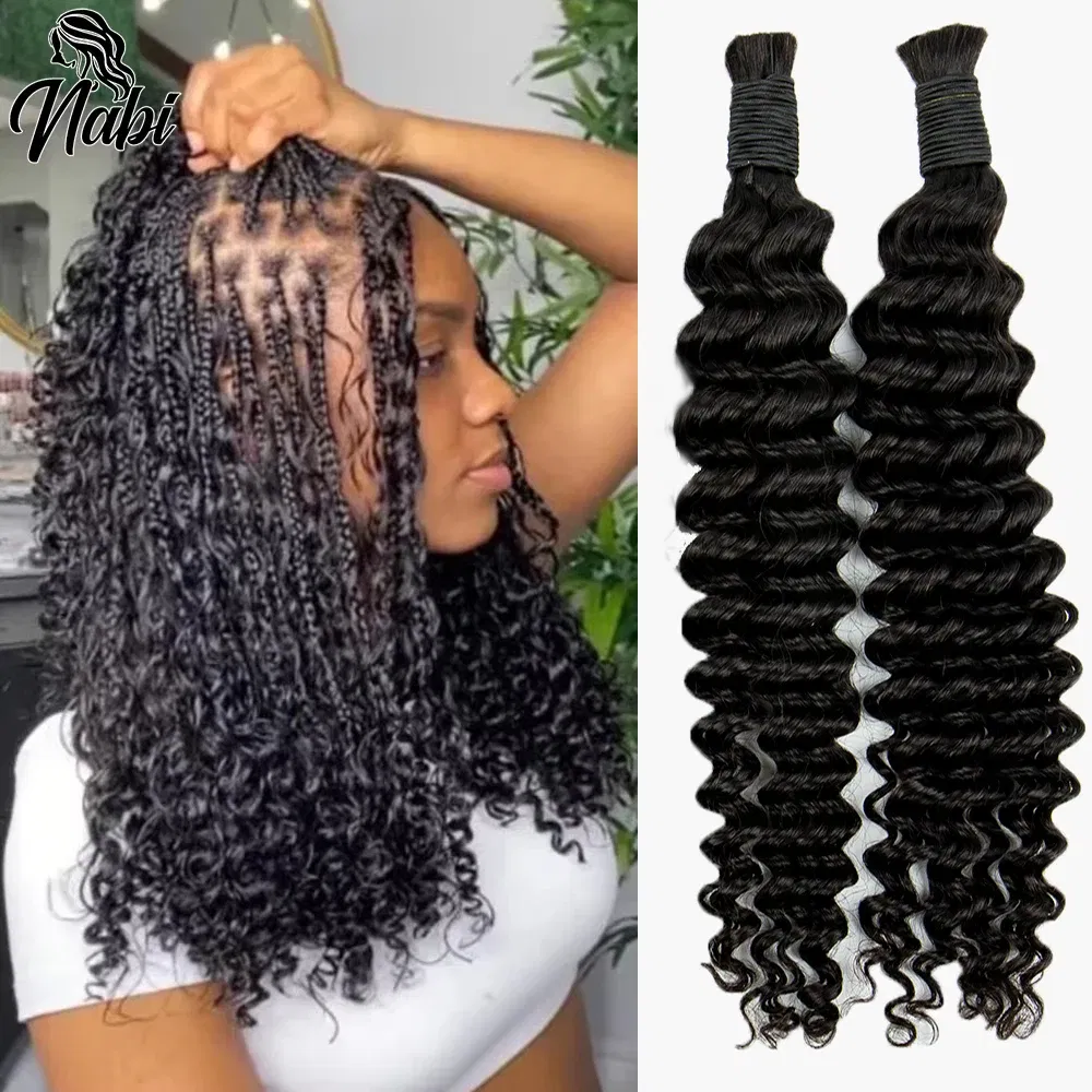 Color: 1B/27HL, Material Grade: virgin hair, Longest Hair Proportion: 30%-55%, Stretched Length: 24inches, Bulk Buy: 10Pcs/Lot - NABI Deep Wave Boho Braiding Hair Bulk 16inches  No Weft  Human Hair Extension Curly Hair Bundles for Boho Braids