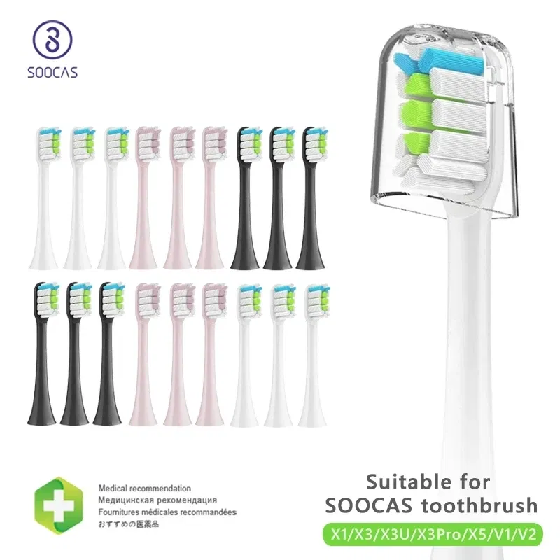 Color: Red - Replacement Brush Heads for Xiaomi SOOCAS X3 X5 V1 X3U Soft Bristle 10 Pieces Electric Toothbrush Dupont Bristle Sealed Packed