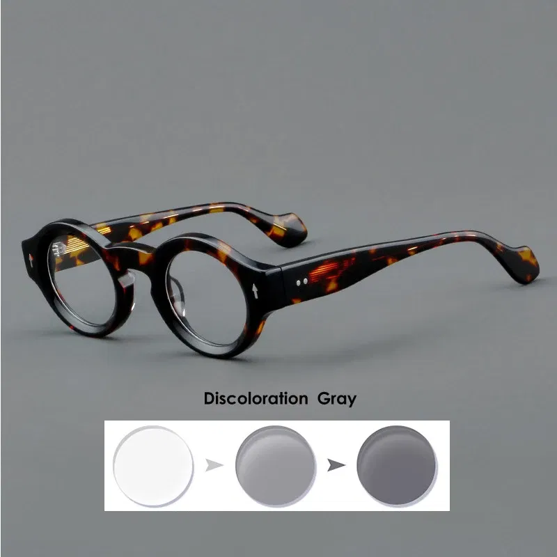 Frame Color: PURPLE, Eye Prescription: +275 - VCKA Round Acetate Reading Glasses Frame Retro Men Prescription Anti-blue discolor Women Custom Optics Retro Eyewear +0.50to +10