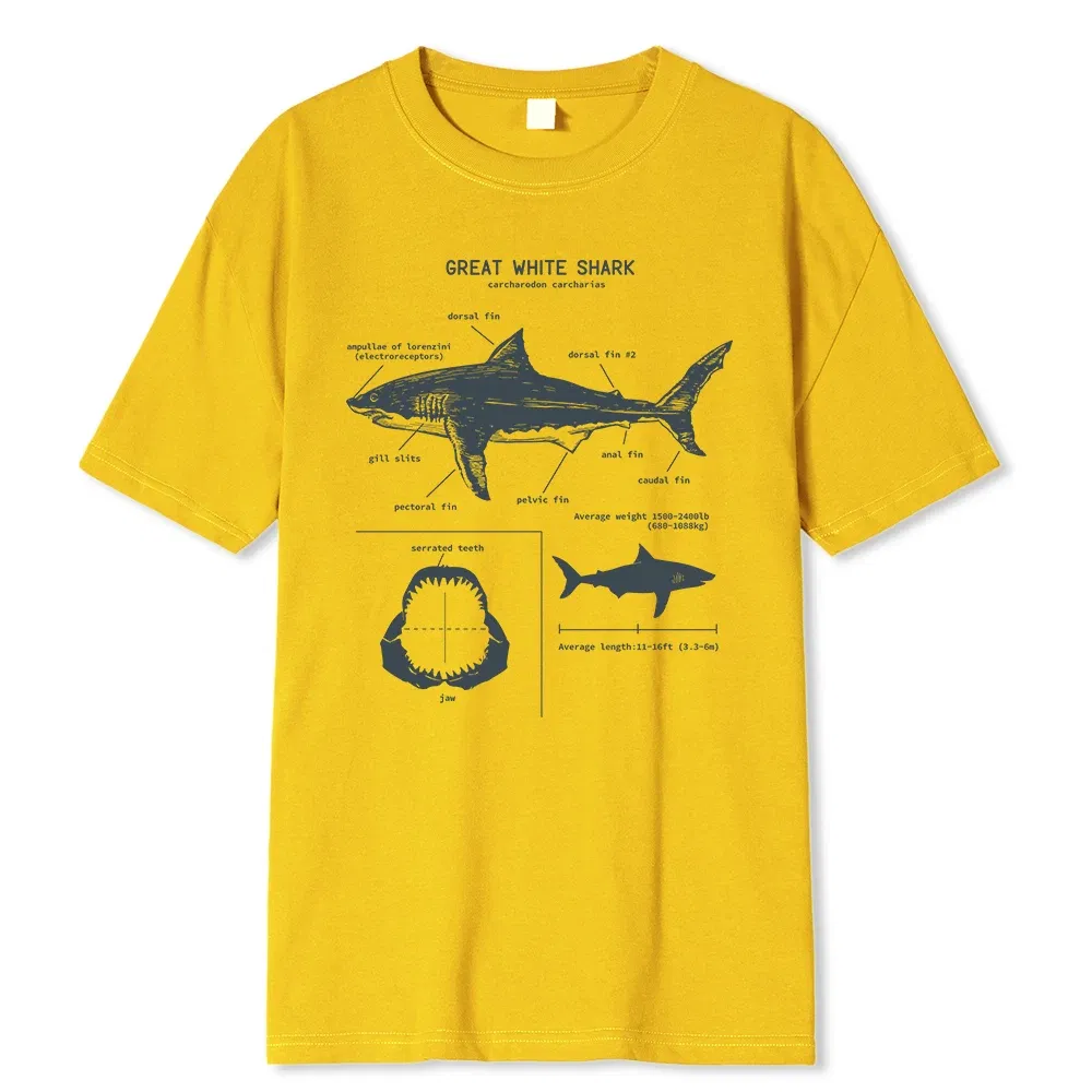Color: Beige, Size: L - Great White Shark Anatomy T-Shirt New Summer Men Street Short Sleeve Hip Hop Punk Style Boy Casual Tops Fashion White Tees