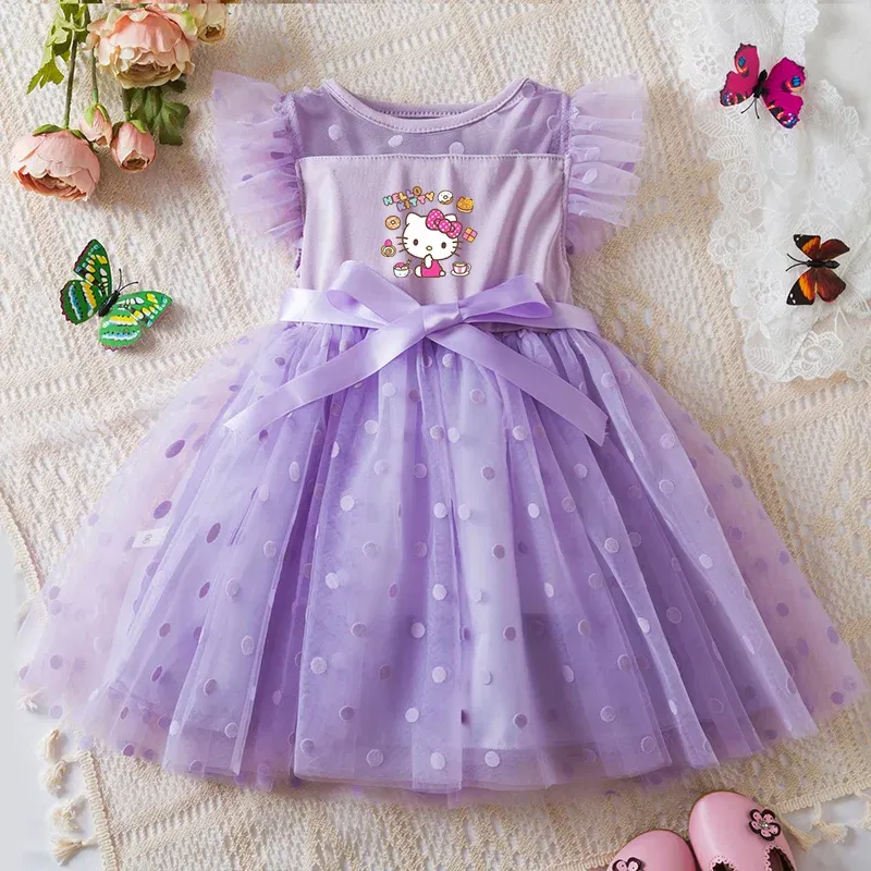 Color: green, Size: S - Hello Kitty 2-6Y Baby Girl Dress Princess Mesh Skirt Summer Sleeveless Wedding Party Dresses for Girls Summer