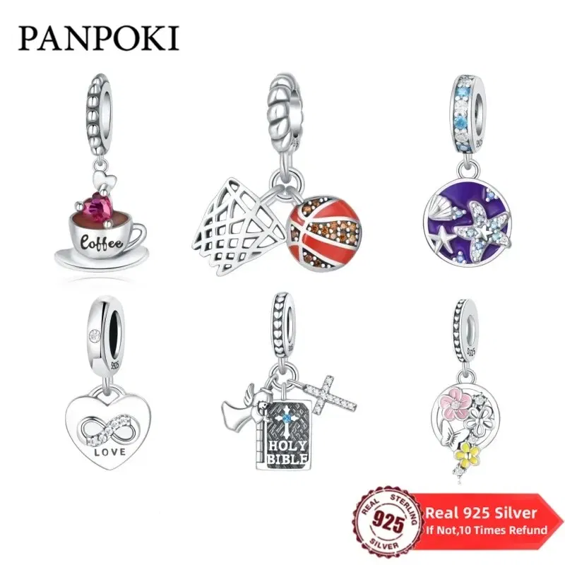 Color: Green - Real 925 Sterling Silver Love Coffee Charm Bead Fits Original Pandora Bracelet Necklace Women Pendant Diy Fine Jewelry Hot